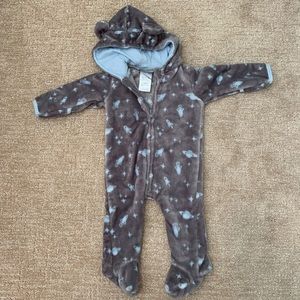 NWT 3mo Fleece Grey & Blue Bodysuit with Hood